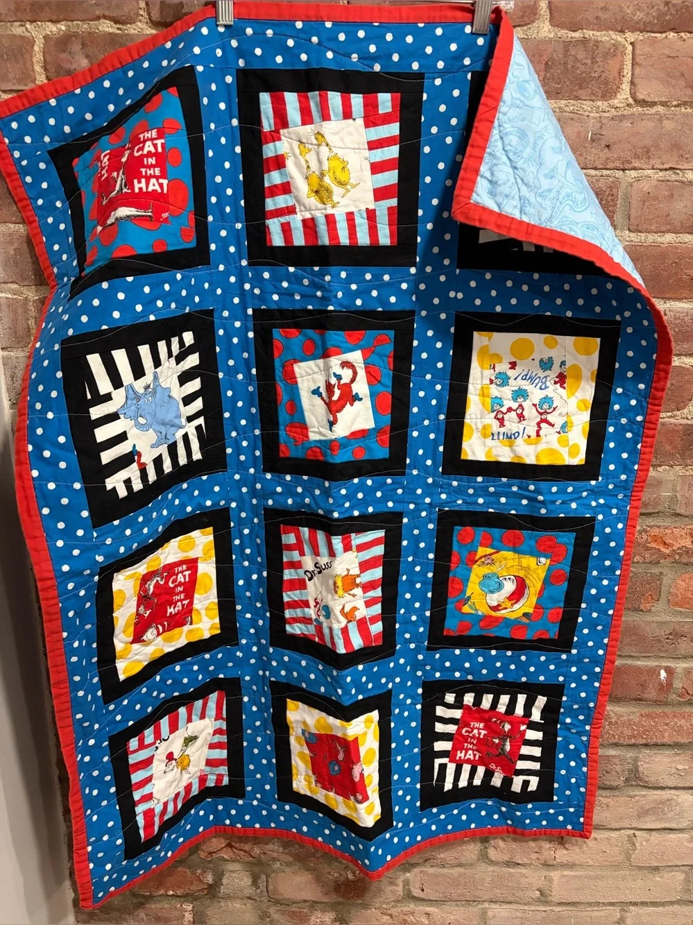Cat in the Hat Blue & Red Children's Storybook Patchwork Quilt
